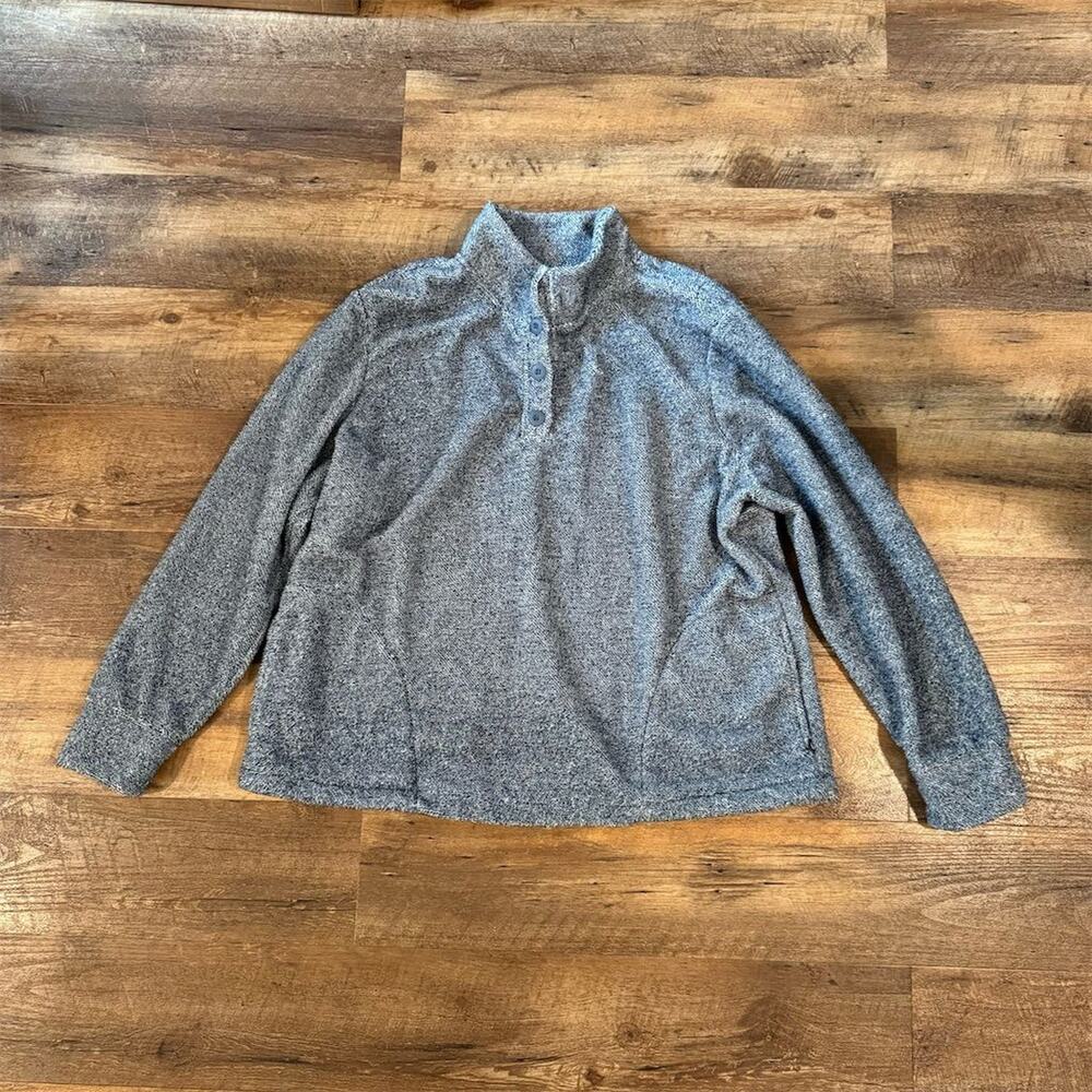 Eddie Bauer 2XL Pullover Sweater Mock Neck Buttons Pockets Cozy Warm Outdoor
